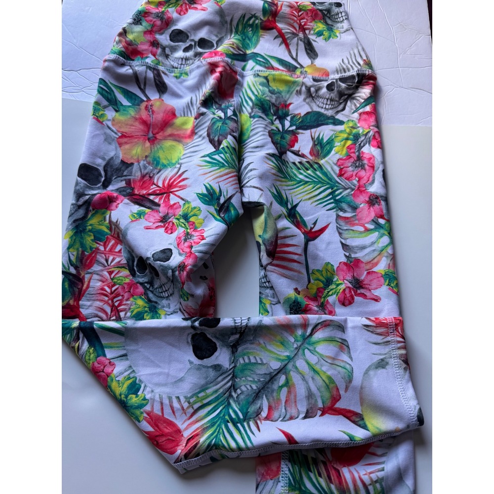 Evolution and Creation Skull Tropical Floral Leggings High Waist Womens Medium